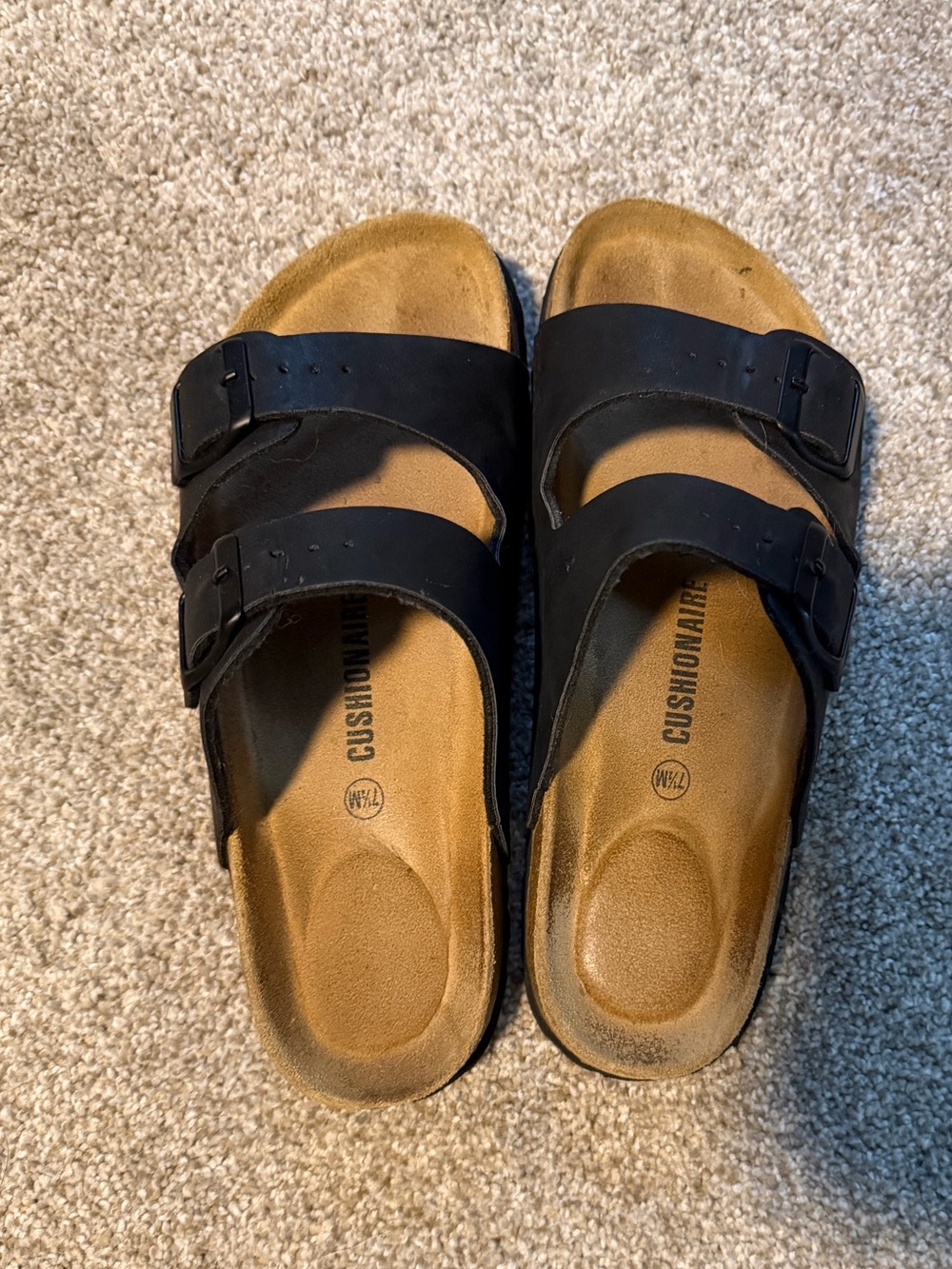 Cushionaire Women's Black Double-Buckle Slide Sandals